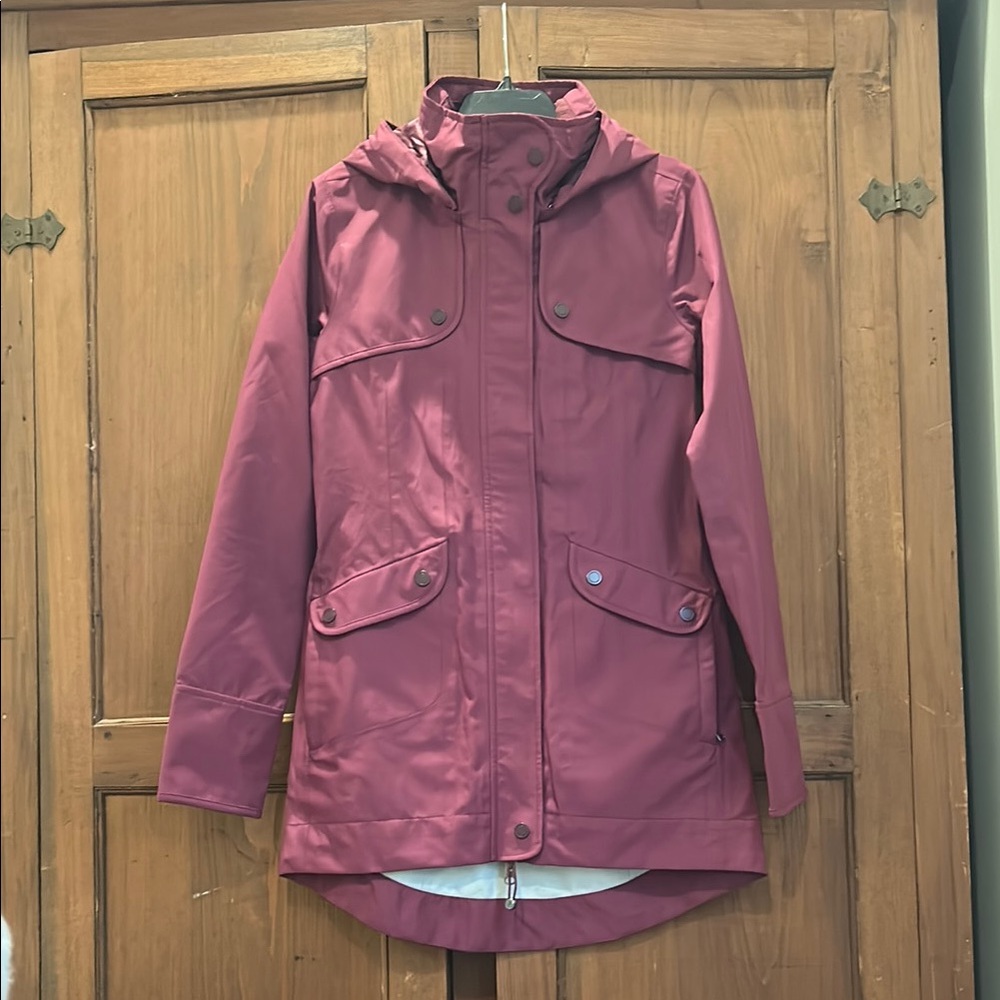 Athleta Women's Burgundy Hooded Long Rain Coat